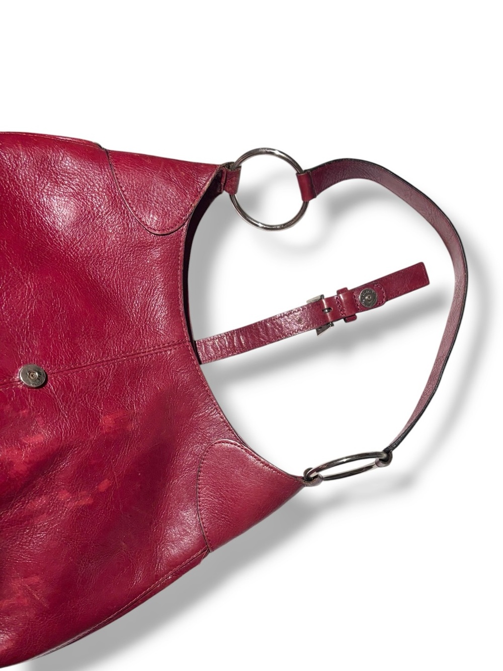 WILSONS LEATHER Red Hobo Shoulder Bag Expandable Bottom Snap Closure VINTAGE - Picture 9 of 14